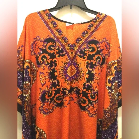 Vibrant Orange, White ,Black and Purple Kaftan - Picture 5 of 9